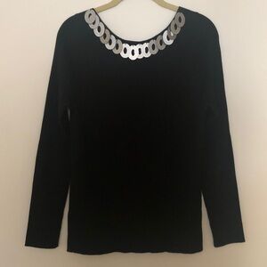 Vintage DG2 by Diane Gilman Sweater |Metal Embellished Neckline| Black Medium